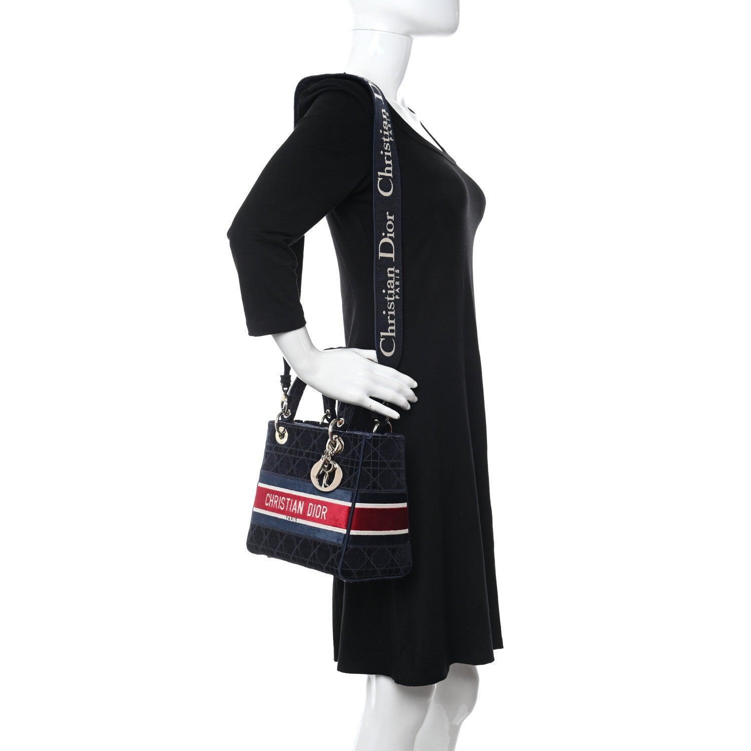 Christian Dior Velvet Cannage Medium Lady D-Lite Blue Red White 2 of 9