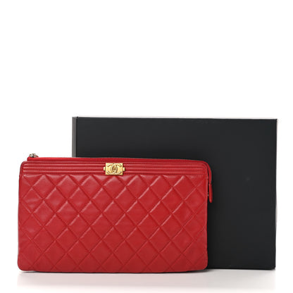 Chanel Lambskin Quilted Small Zipped Boy Pouch Red 14 of 14