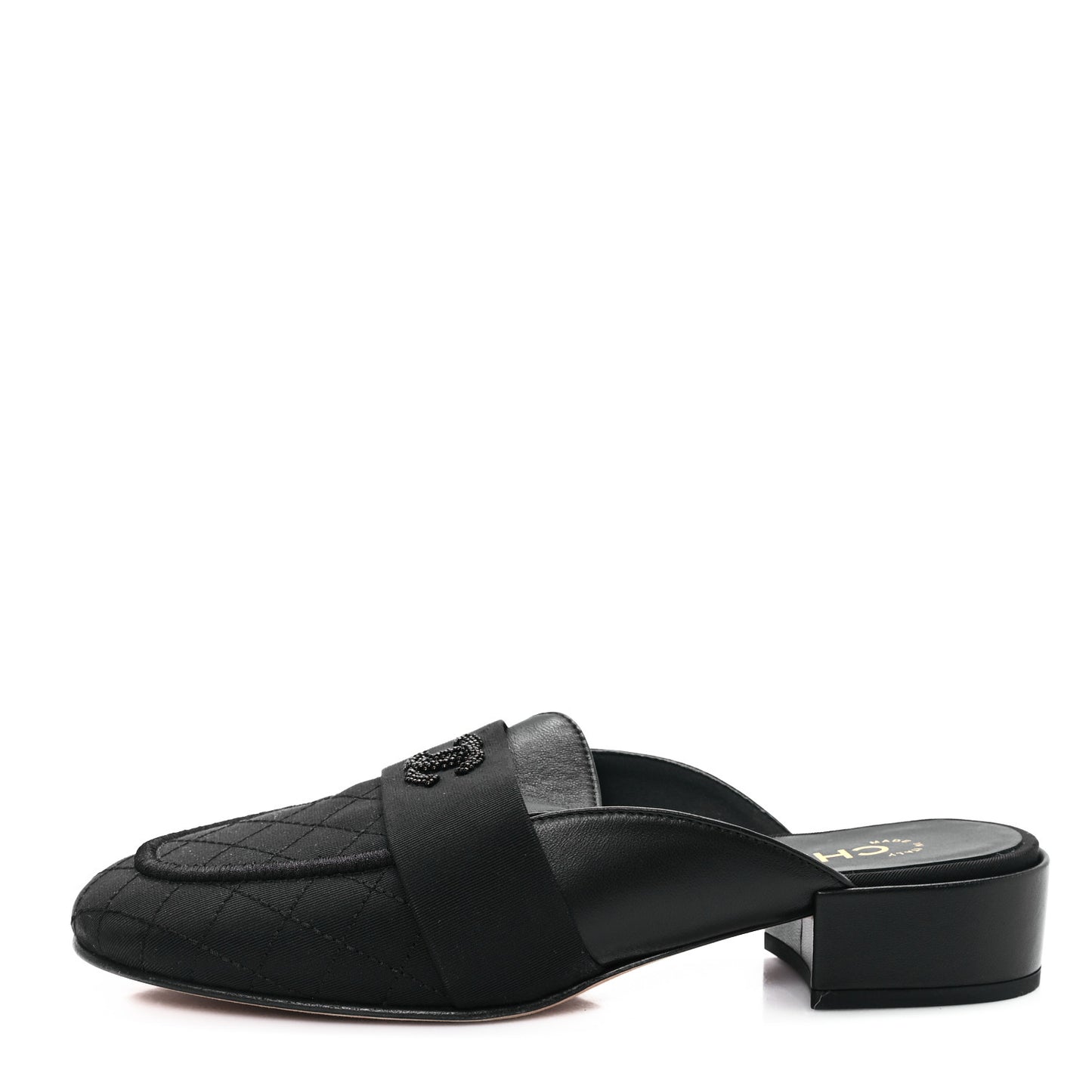 Lambskin Grosgrain Cap Toe CC Mules 37 Black