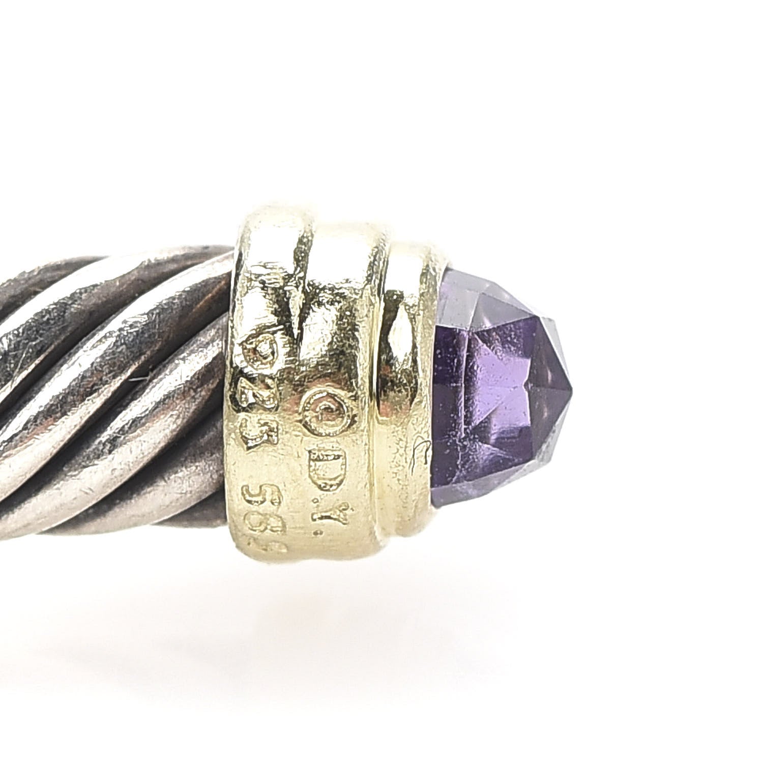 David Yurman Sterling Silver 14K Yellow Gold Amethyst 5mm Cable Classics Petite Color Bracelet 4 of 4