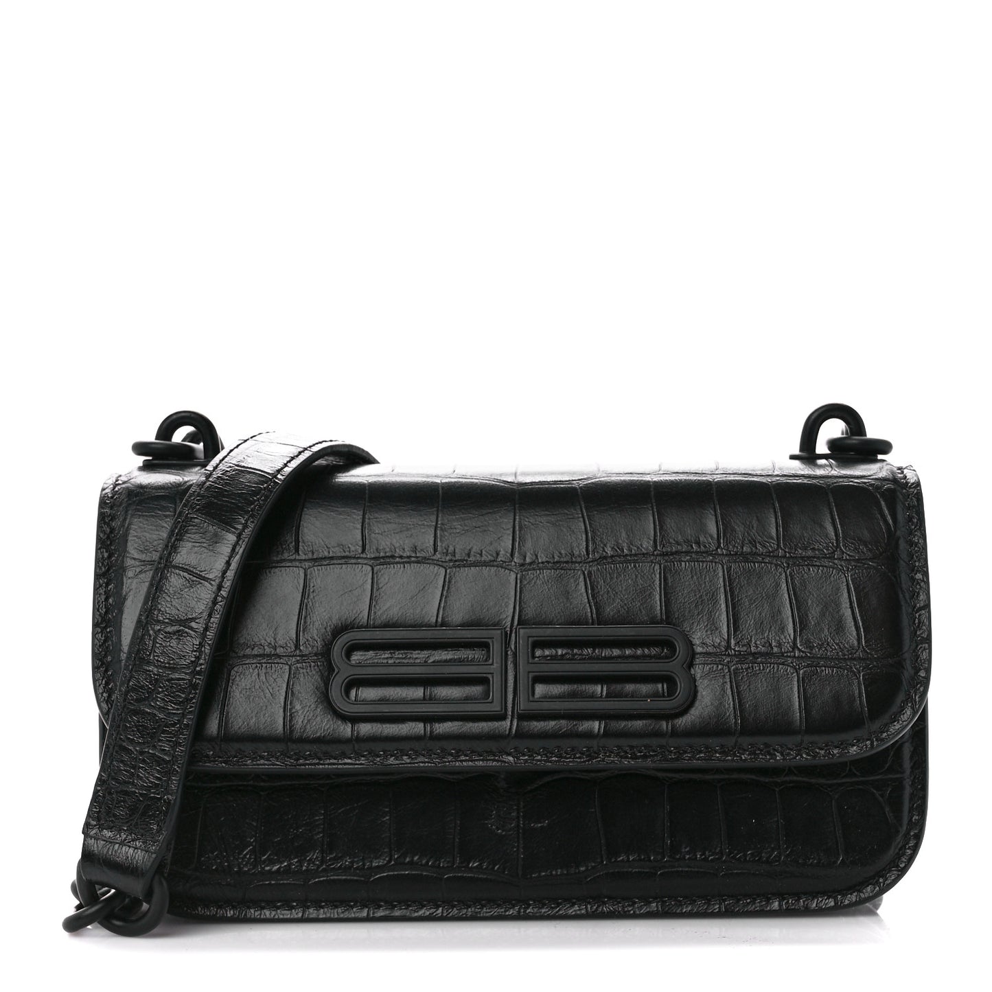 Extra Supple Calfskin Monochrome Crocodile Embossed Gossip Chain Bag XS Black