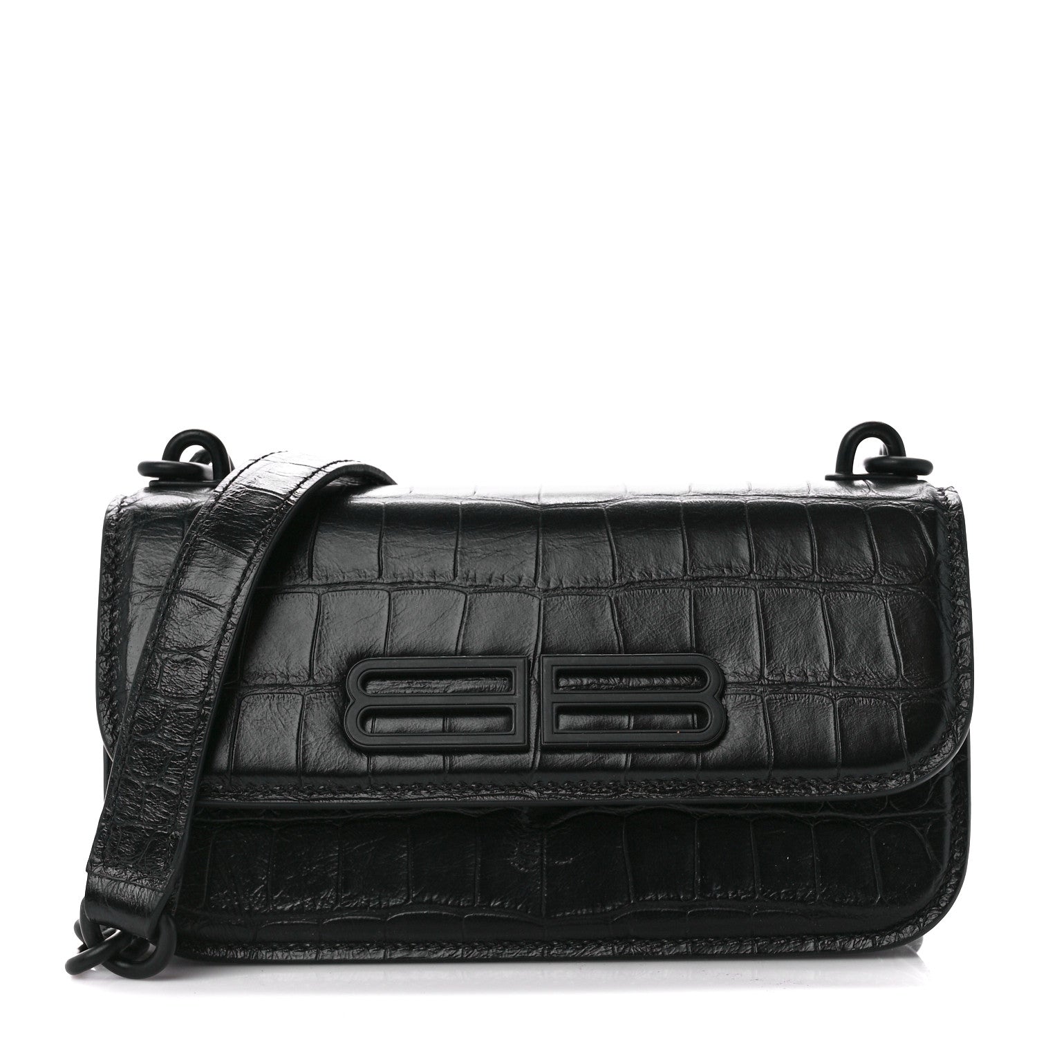 Balenciaga Extra Supple Calfskin Monochrome Crocodile Embossed Gossip Chain Bag XS Black 1 of 10
