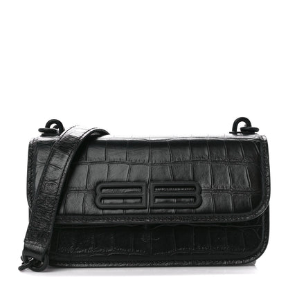 Balenciaga Extra Supple Calfskin Monochrome Crocodile Embossed Gossip Chain Bag XS Black 1 of 10