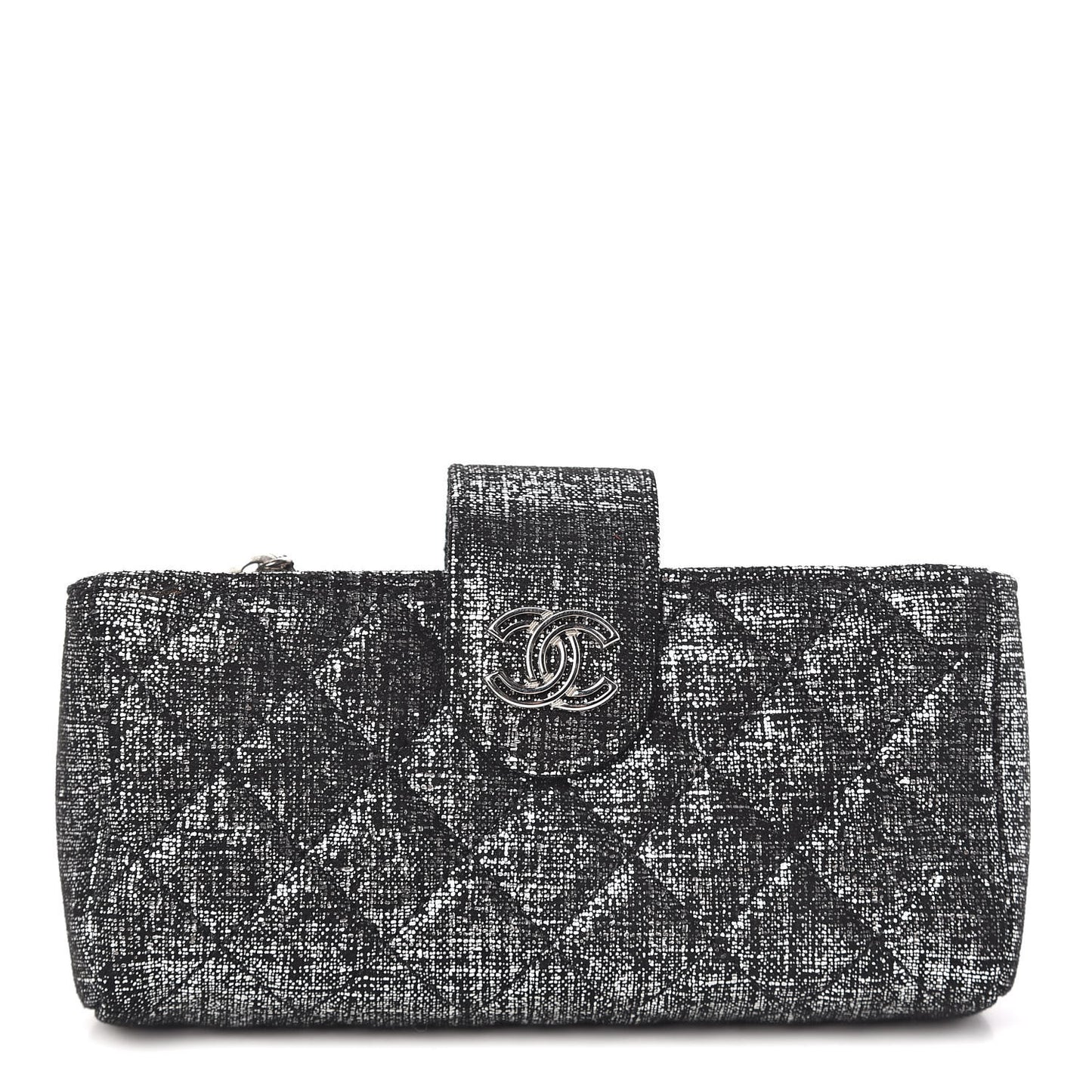 Metallic Fabric Quilted Mini Phone Holder Clutch Silver Black