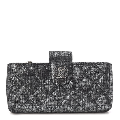Chanel Metallic Fabric Quilted Mini Phone Holder Clutch Silver Black 1 of 7