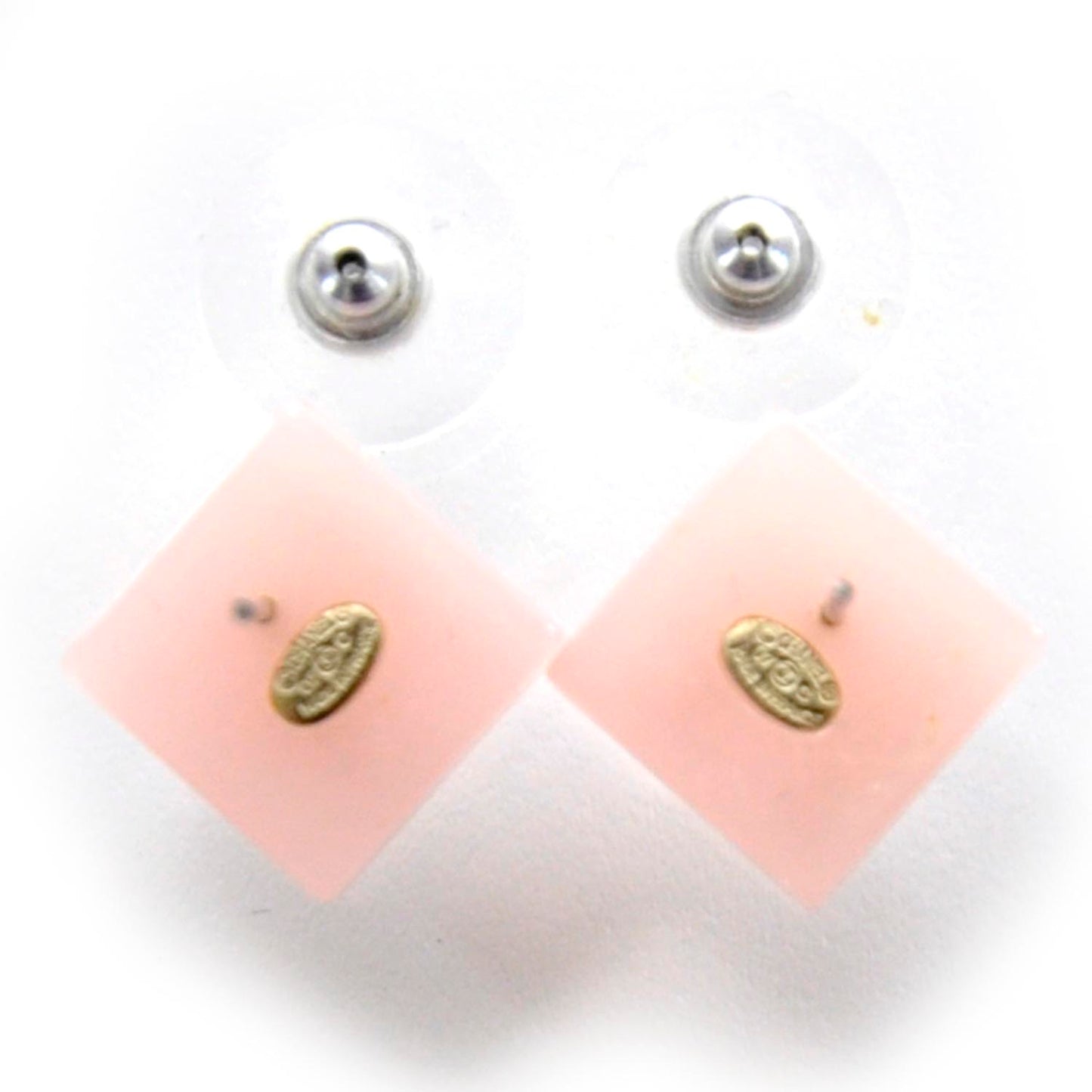 Resin Baguette Crystal Geometric Square CC Earrings Pink