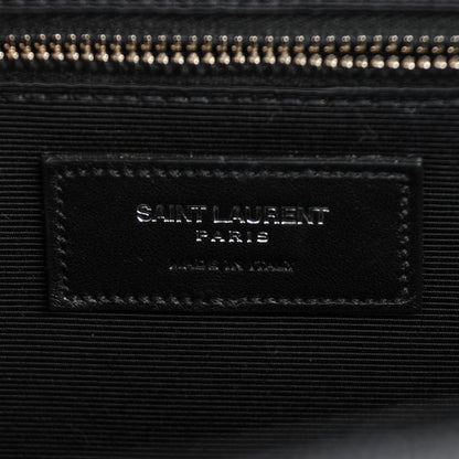 Saint Laurent Grain De Poudre Matelasse Chevron Large Monogram Satchel Black 6 of 8