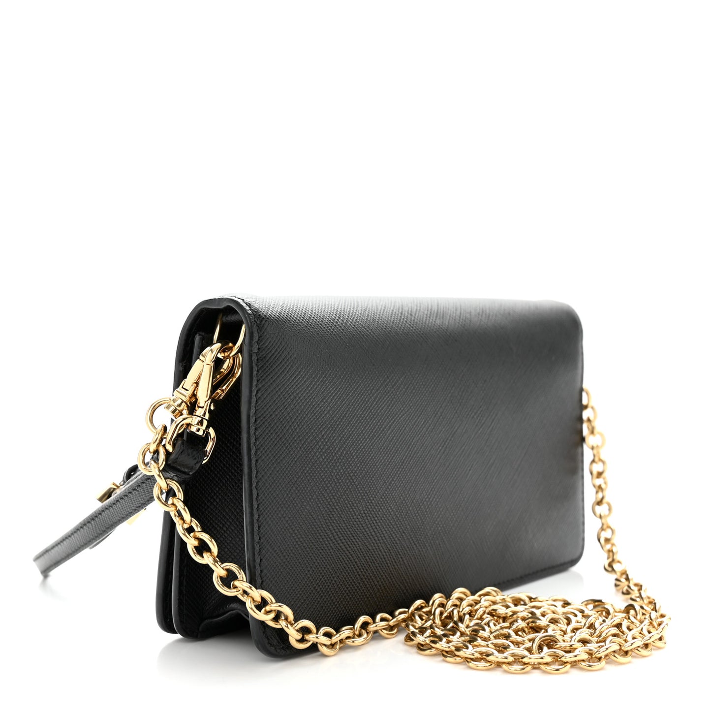 Saffiano Shine Monochrome Mini Flap Crossbody Wristlet Bag Black