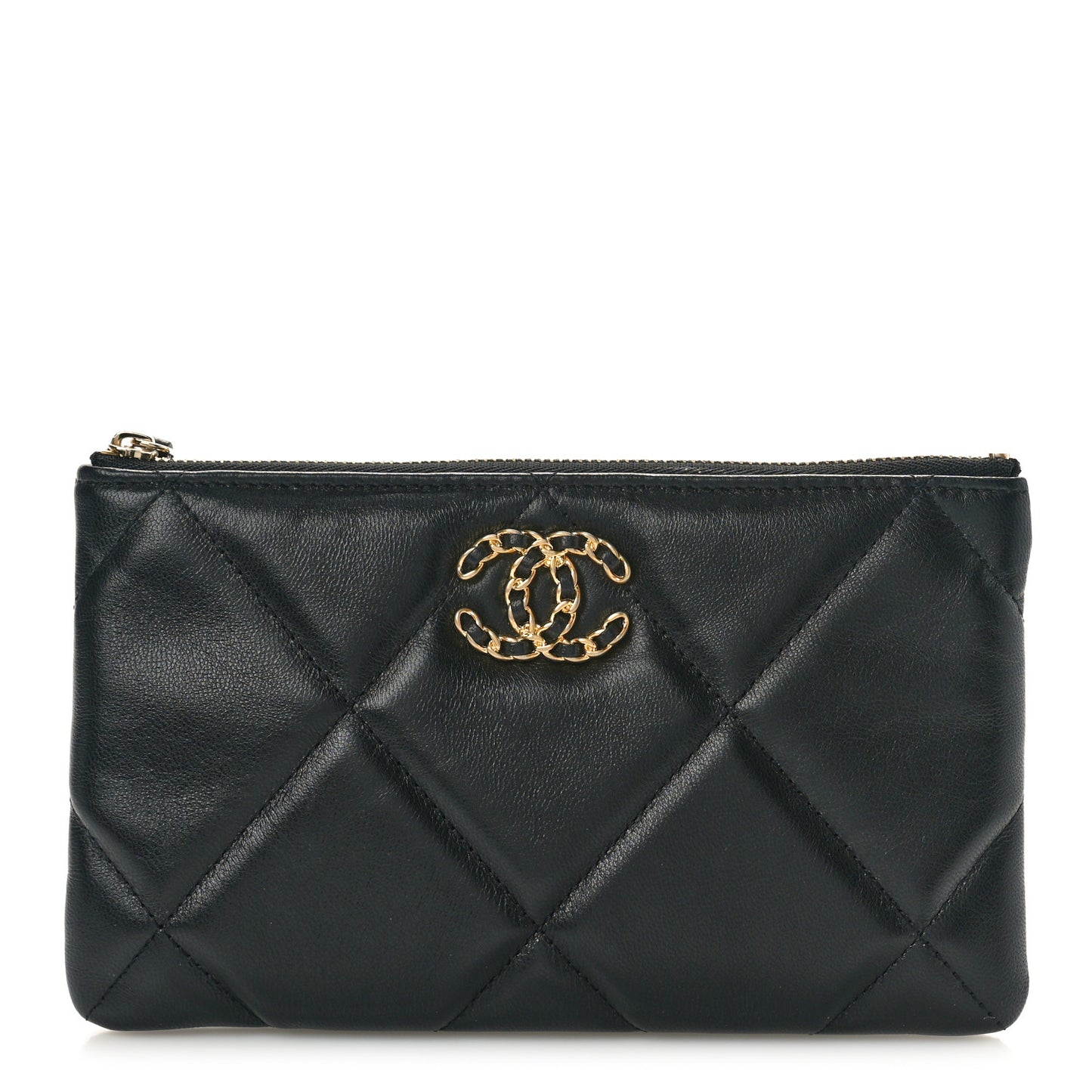 Shiny Goatskin Quilted Small Chanel 19 Pouch Black