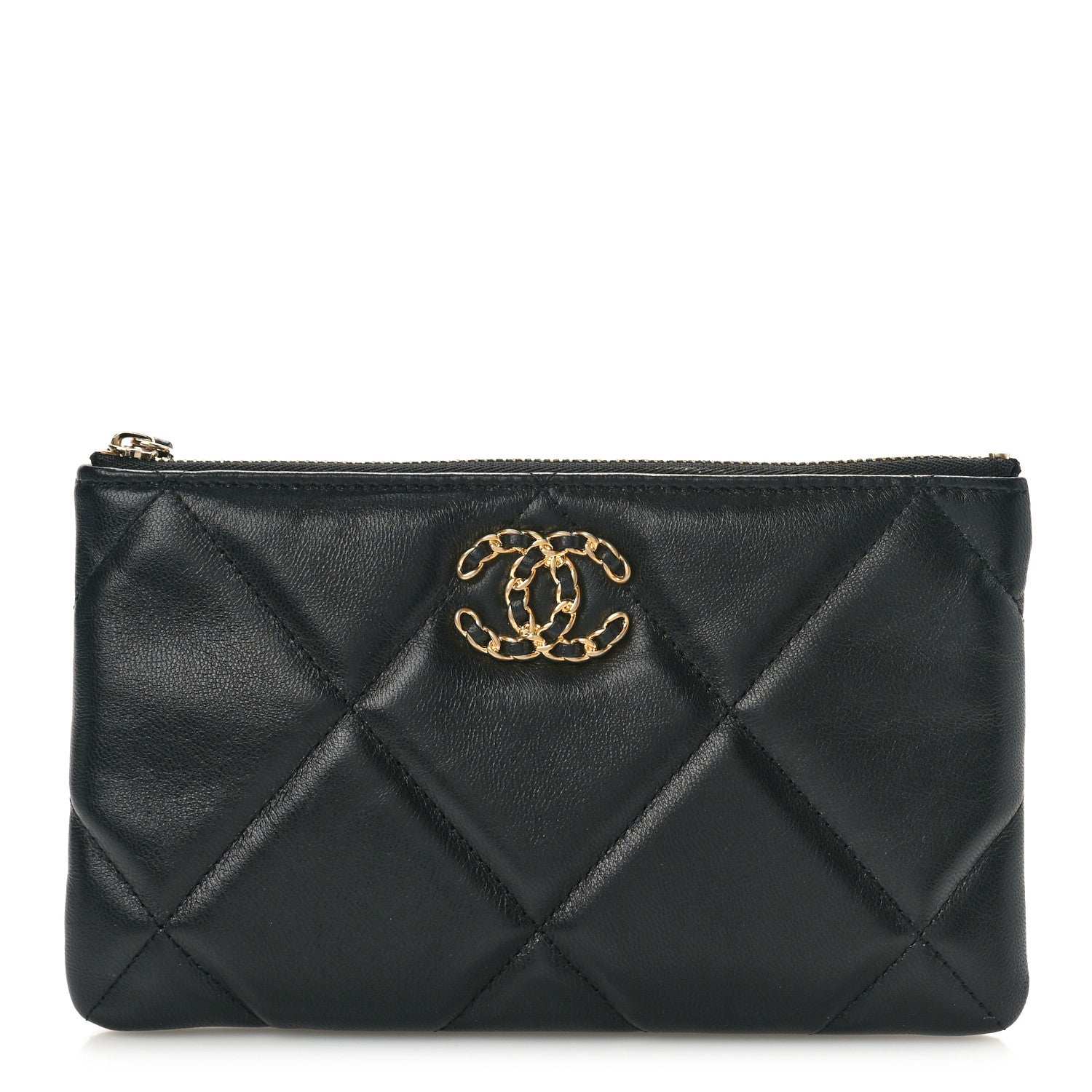 Chanel Shiny Goatskin Quilted Small Chanel 19 Pouch Black 1 of 9