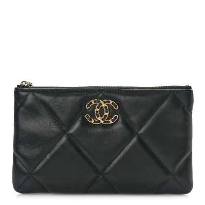 Chanel Shiny Goatskin Quilted Small Chanel 19 Pouch Black 1 of 9