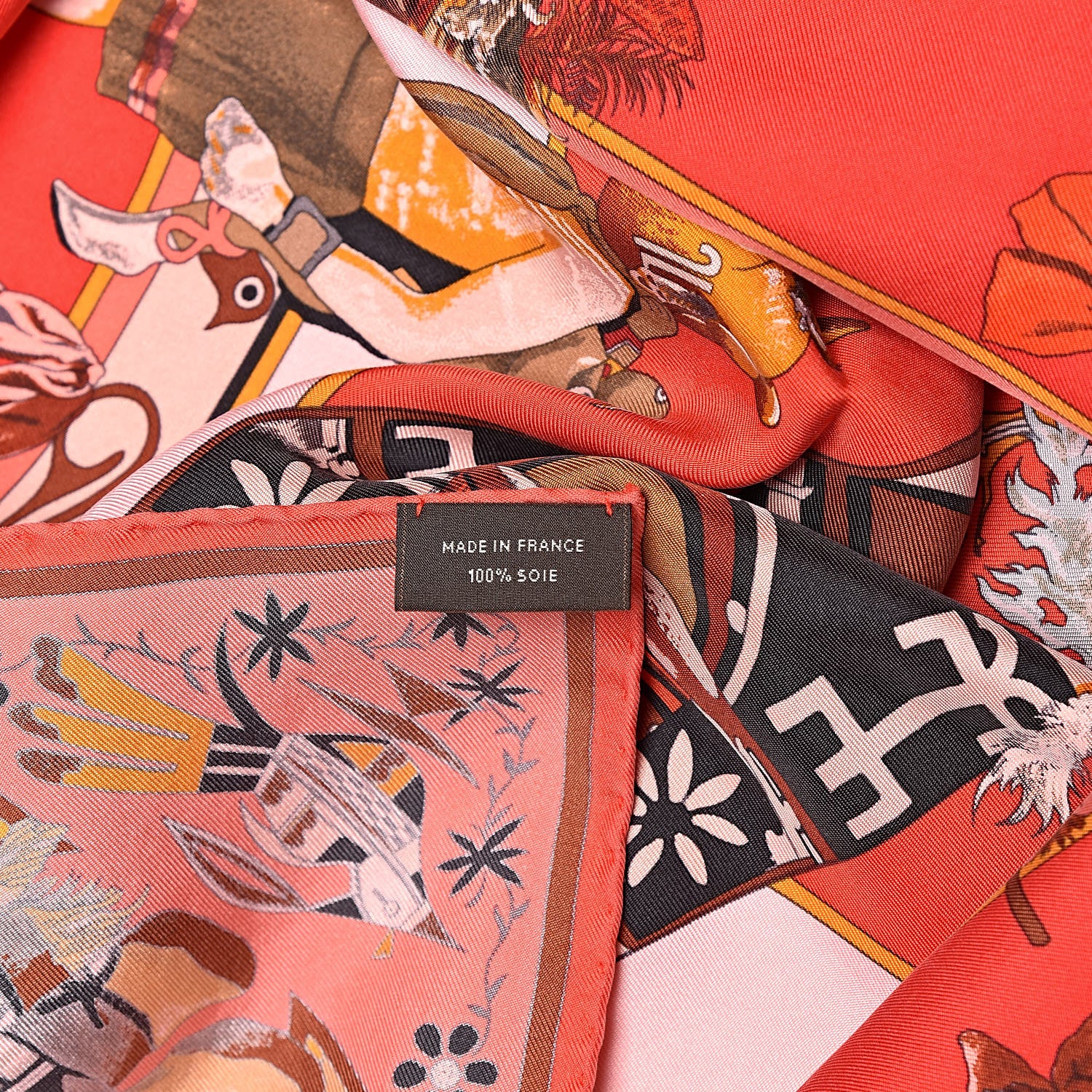 Hermes Silk Kachinas Wash Scarf 90 Rouge Corail Vert 4 of 4