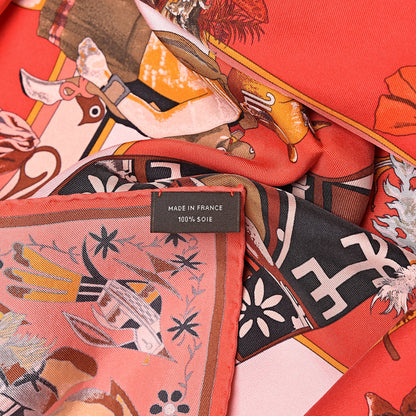 Hermes Silk Kachinas Wash Scarf 90 Rouge Corail Vert 4 of 4