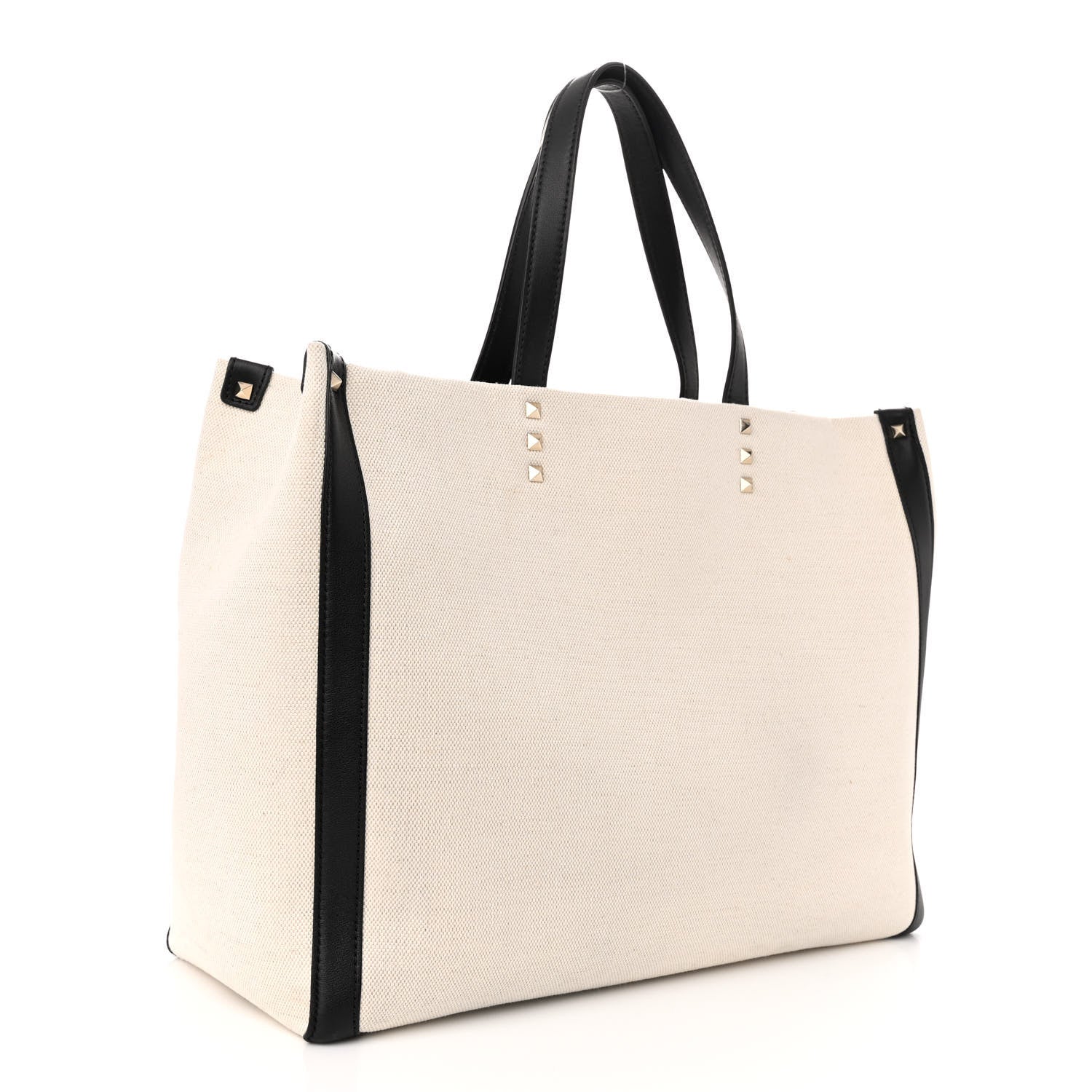 Valentino Garavani Canvas Calfskin VLTN Print Small Rockstud Tote Naturale Black 3 of 11