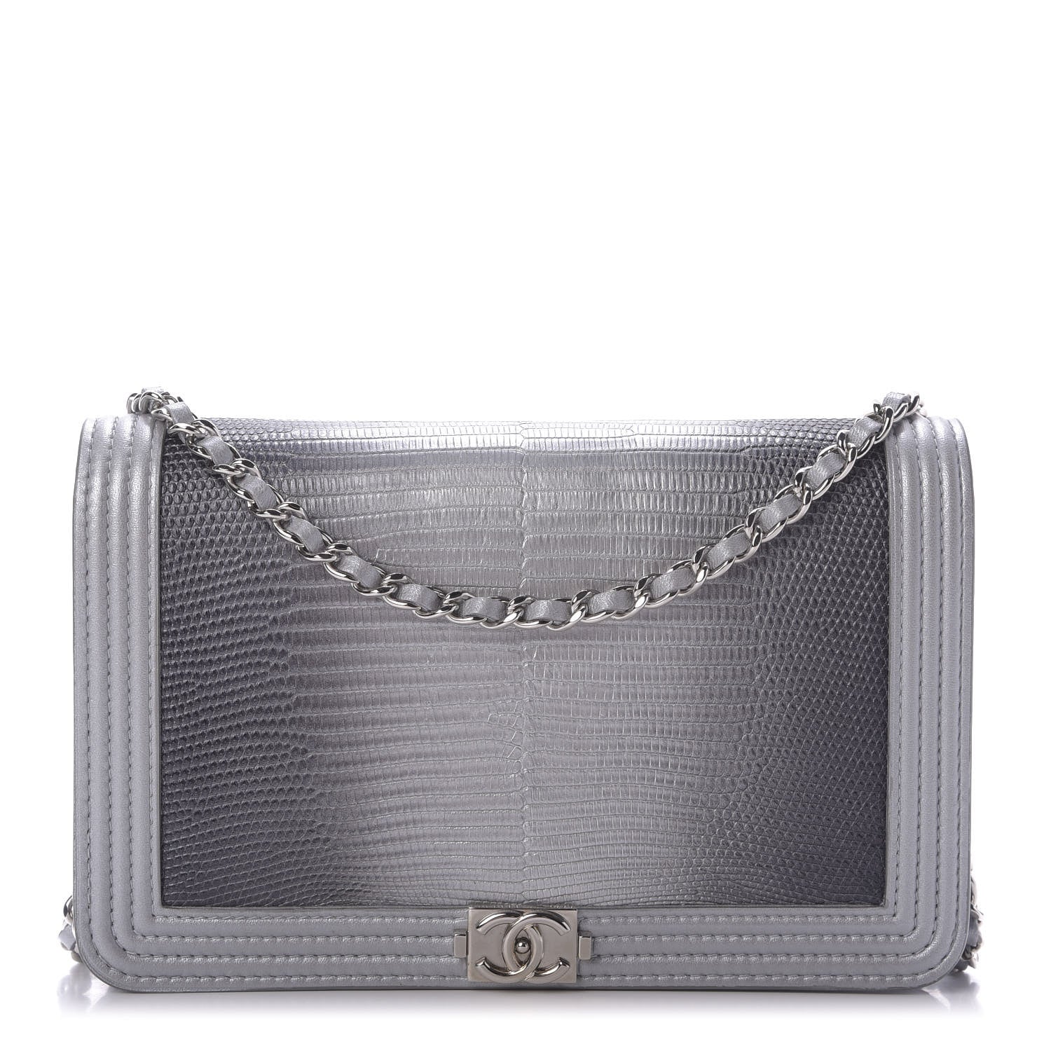 Chanel Lizard Calfskin Boy Wallet on Chain WOC Black Silver 1 of 12