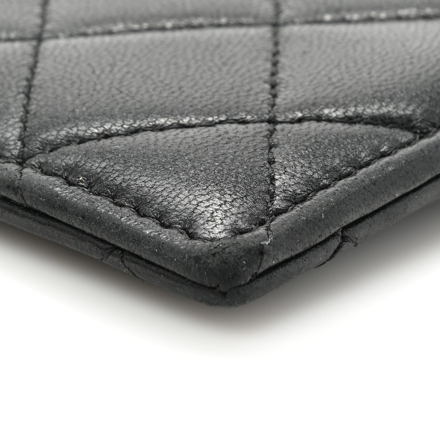 Lambskin Quilted Zip Card Holder Black