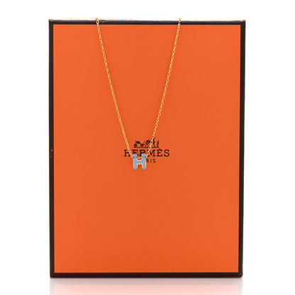 Hermes Lacquered Gold Mini Pop H Pendant Necklace Celeste 6 of 6