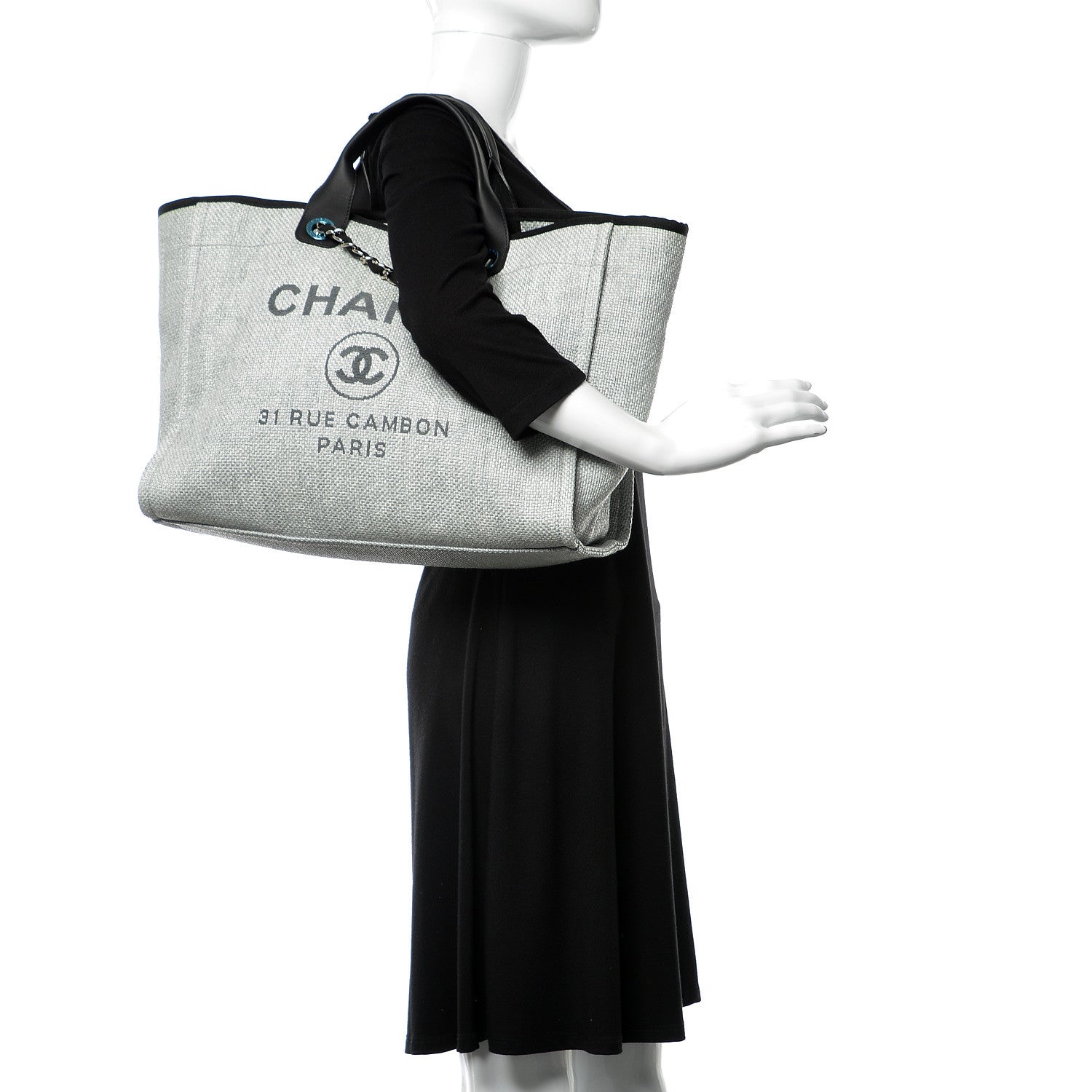 Chanel Woven Straw Raffia Deauville Large Tote Grey 3 of 10