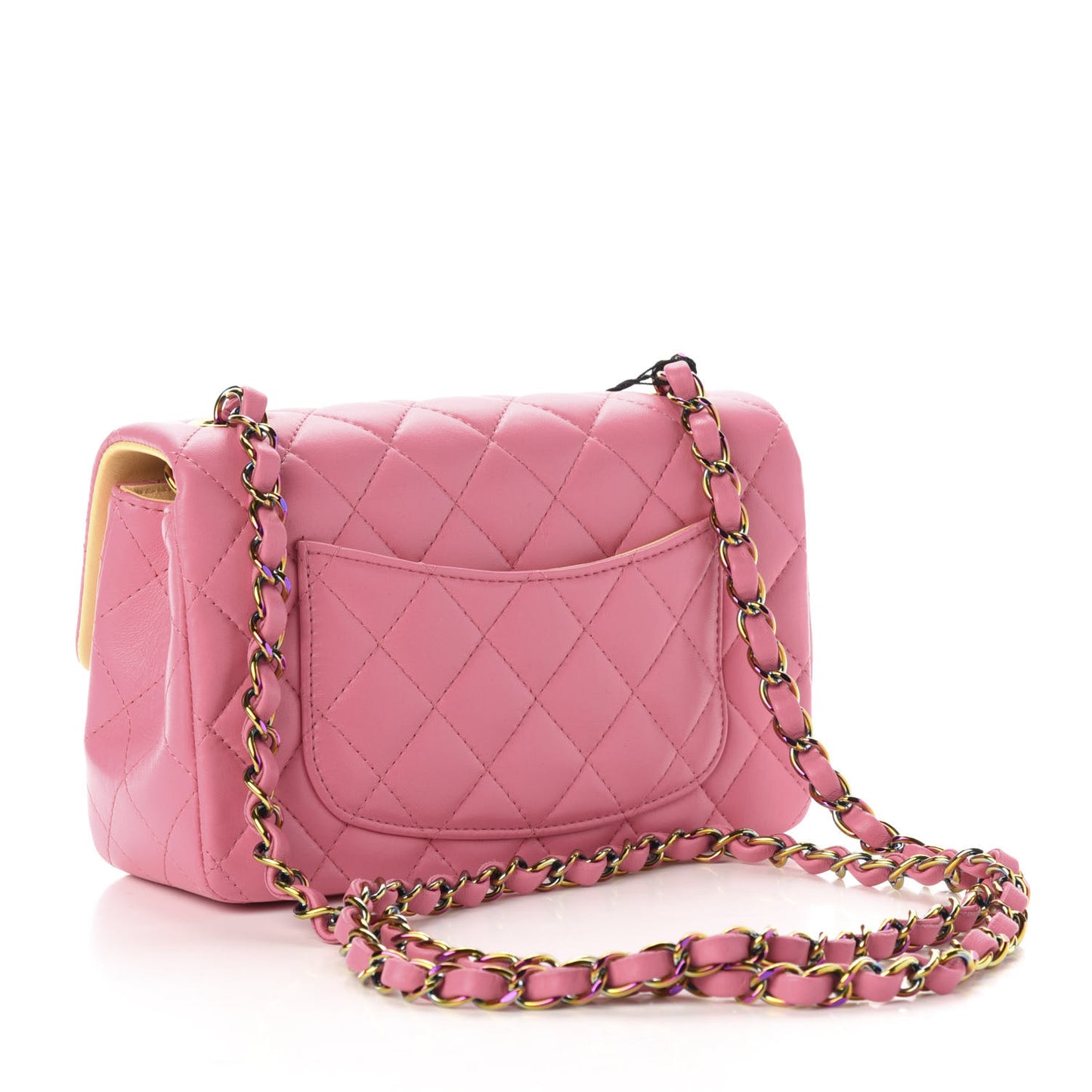 Lambskin Quilted Mini Rectangular Flap Pink Yellow