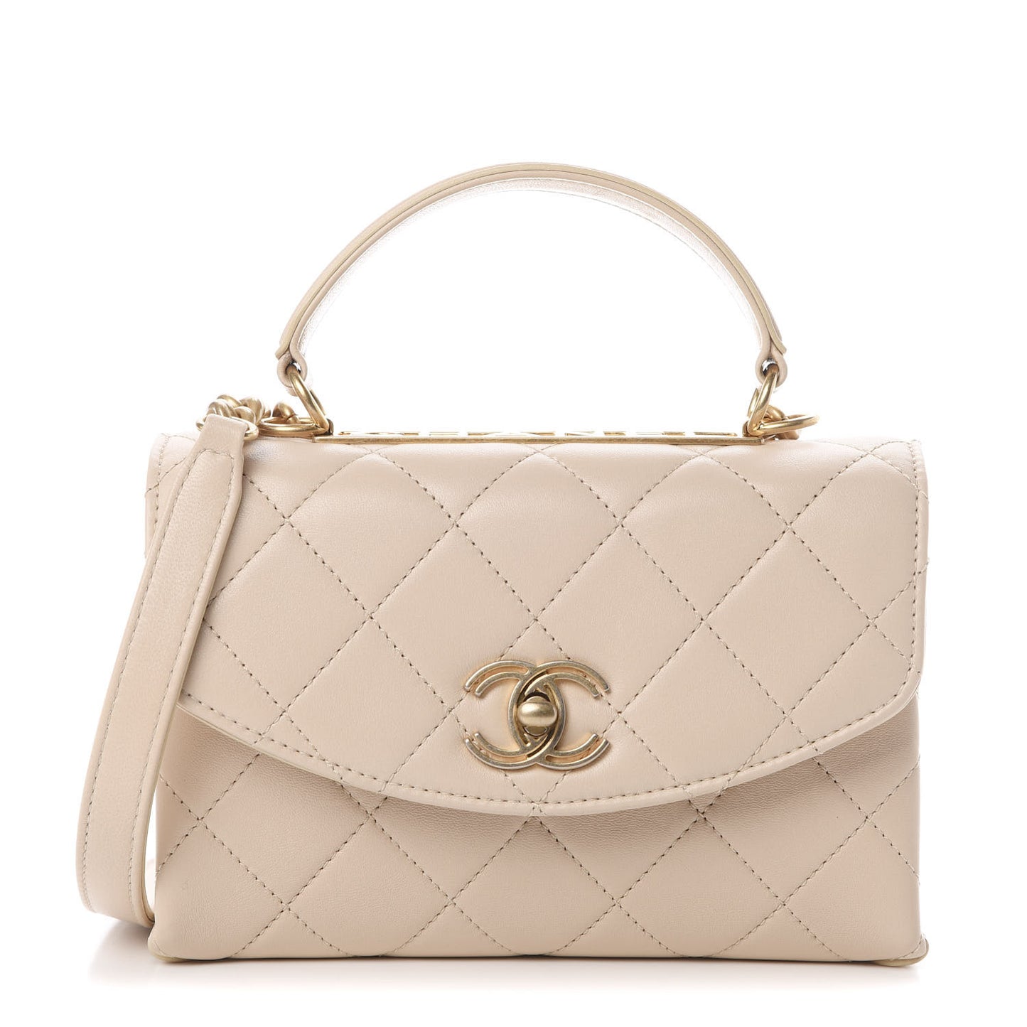 Lambskin Quilted Small Trendy Spirit Top Handle Bag Beige