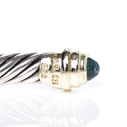 David Yurman Sterling Silver 14K Yellow Gold Blue Topaz 5mm Cable Classics Petite Color Bracelet 4 of 4