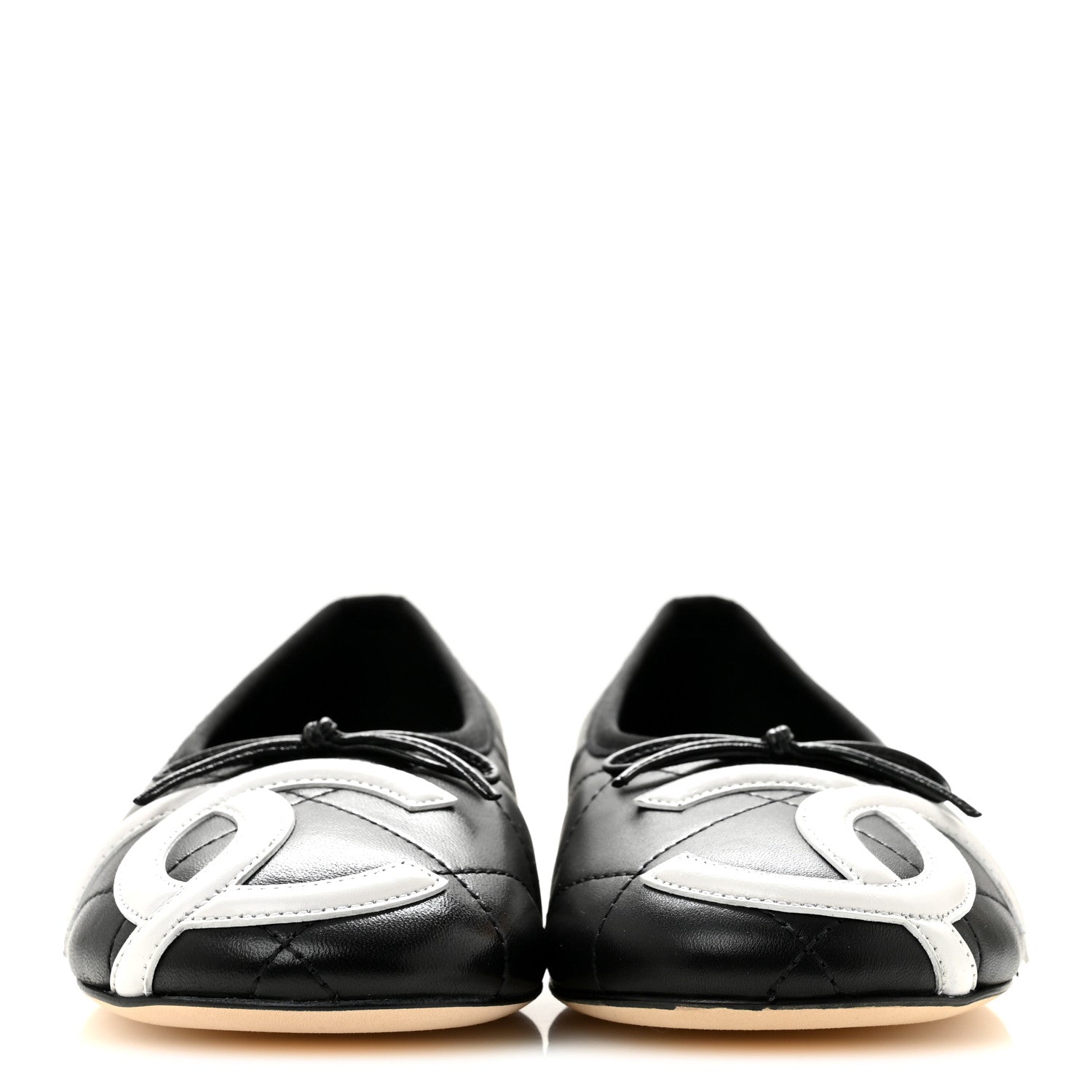 Chanel Lambskin Quilted CC Cambon Ballet Flats 36.5 Black White 3 of 10