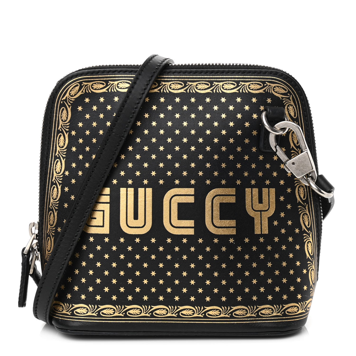 Gucci X SEGA Calfskin GUCCY Stars Mini Dome Shoulder Bag Black Gold 1 of 10