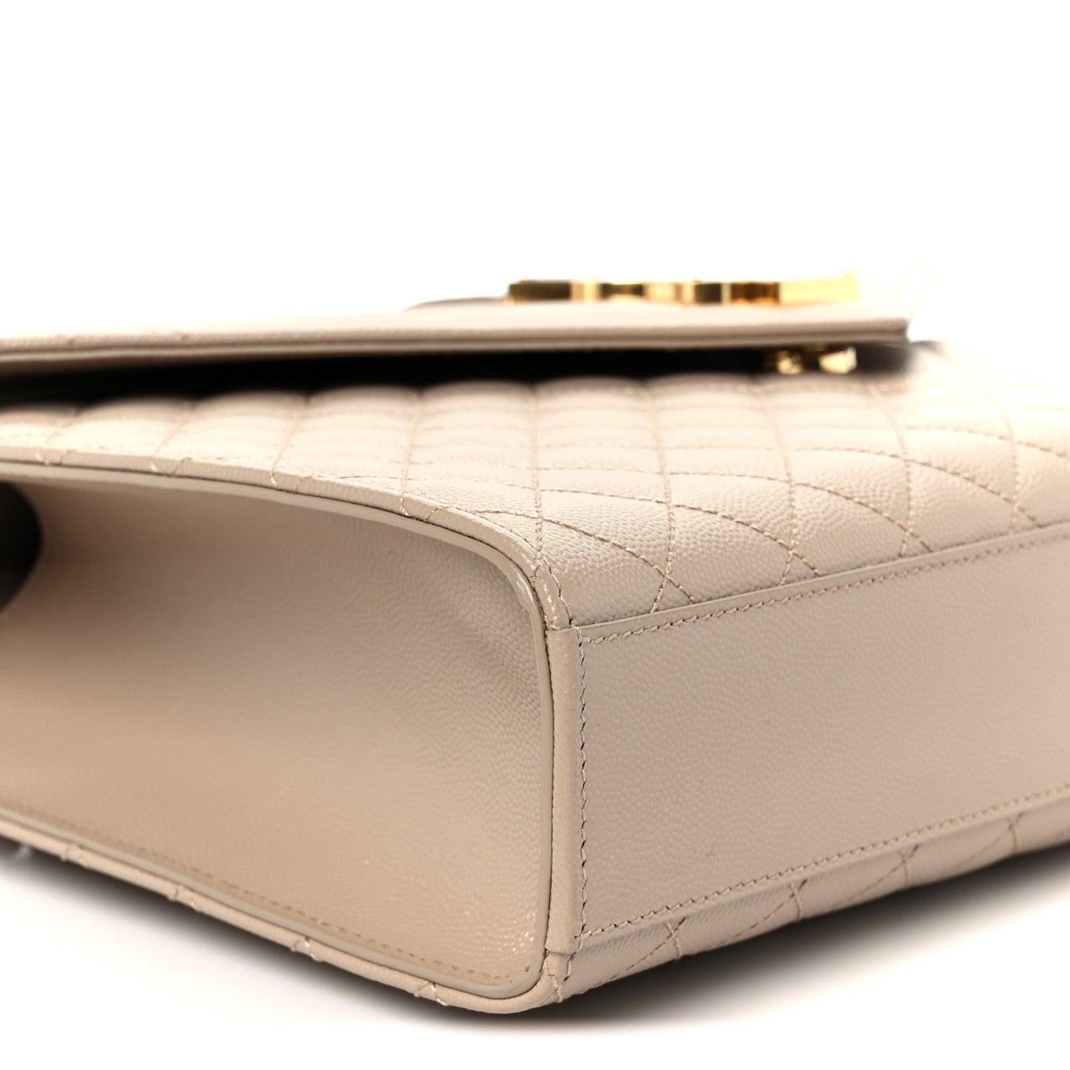 Saint Laurent Grain De Poudre Mixed Matelasse Large Triquilt Monogram Satchel Dark Beige 10 of 11