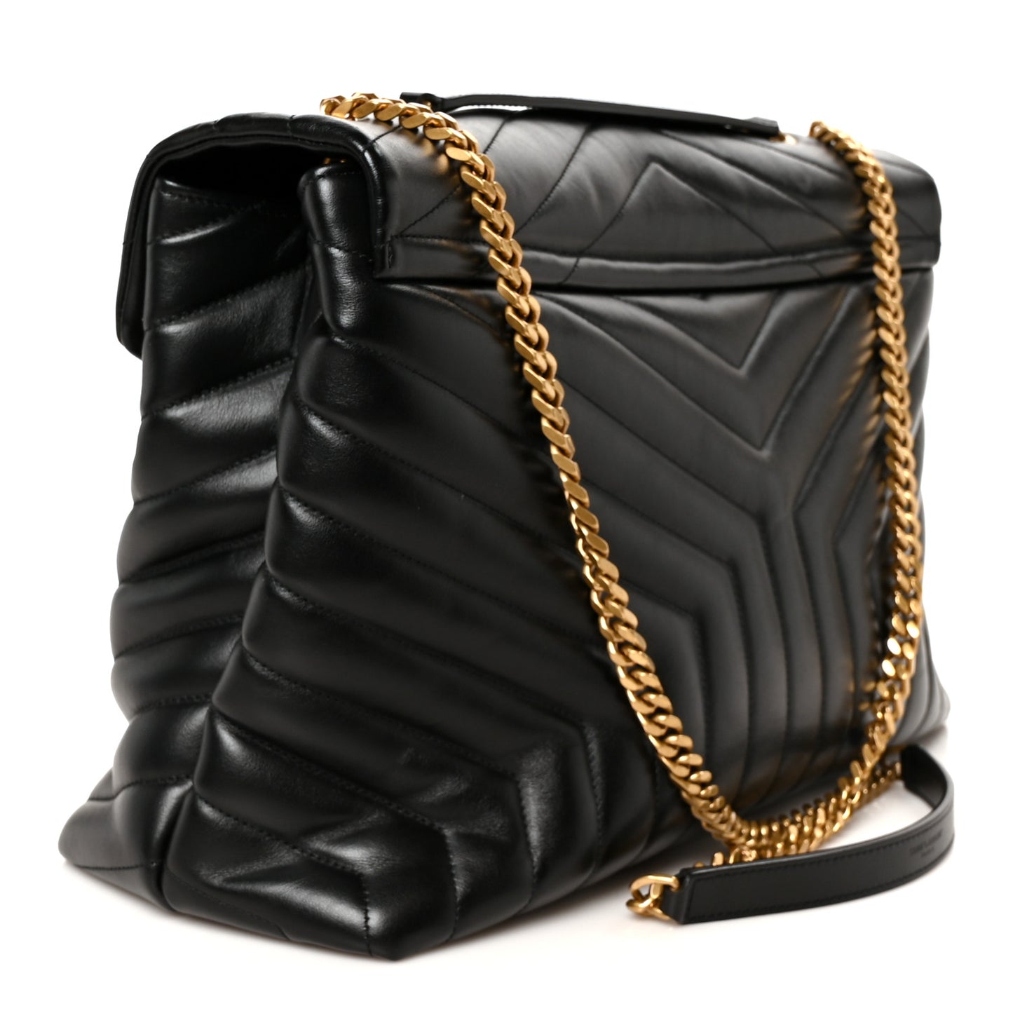 Calfskin Y Quilted Monogram Large Loulou Chain Satchel Black