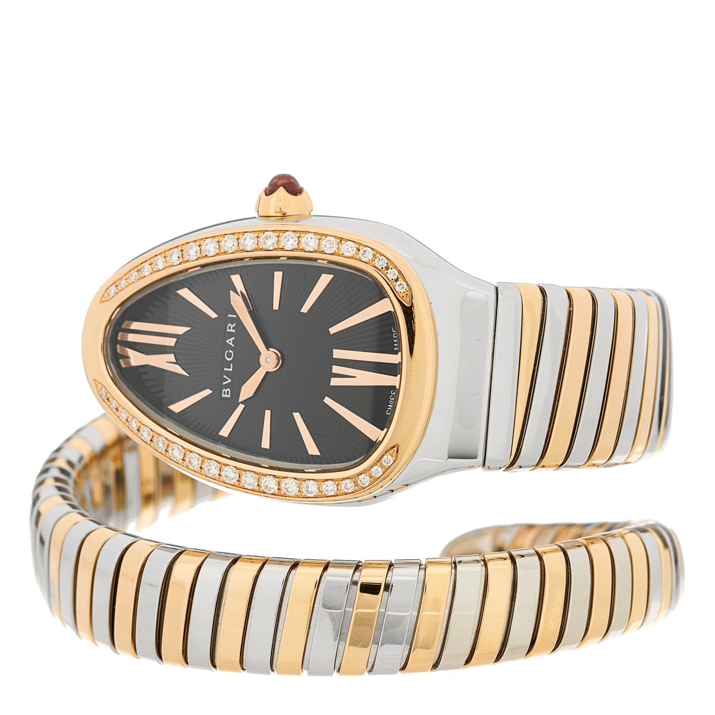 Stainless Steel 18K Rose Gold Diamond Bezel 35mm Serpenti Tubogas Quartz Watch Black