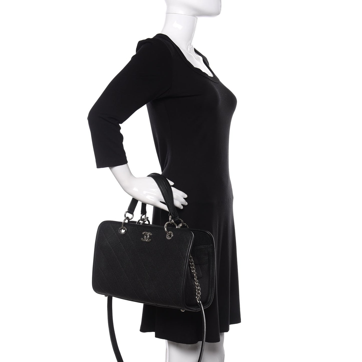 Caviar Stitched Shopping Tote Black