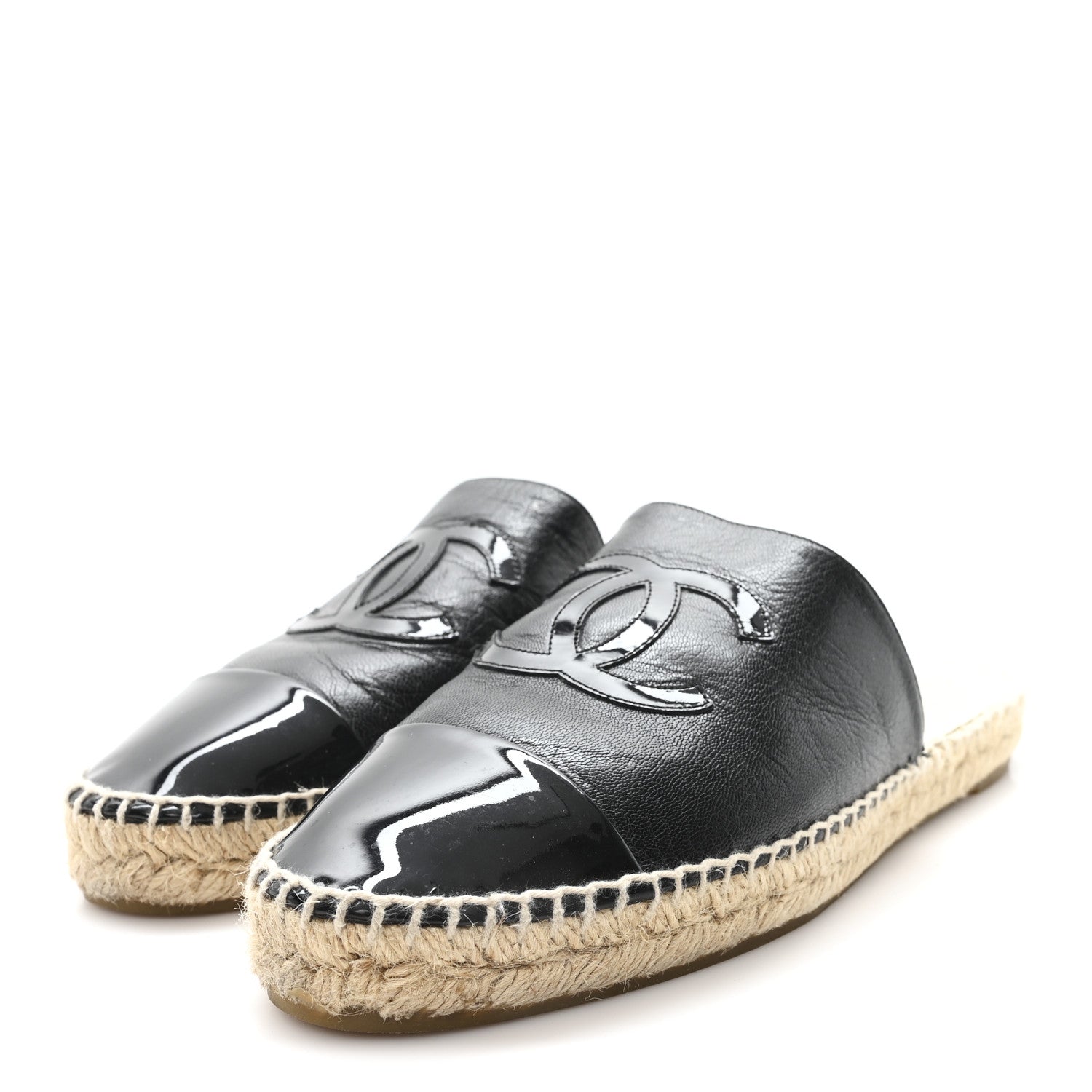 Chanel Goatskin Patent Calfskin CC Espadrille Mules 40 Black 4 of 11