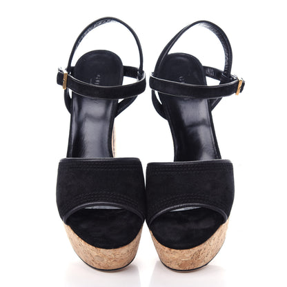 Gucci Suede Cork Platform Sandal 37.5 Black 5 of 11