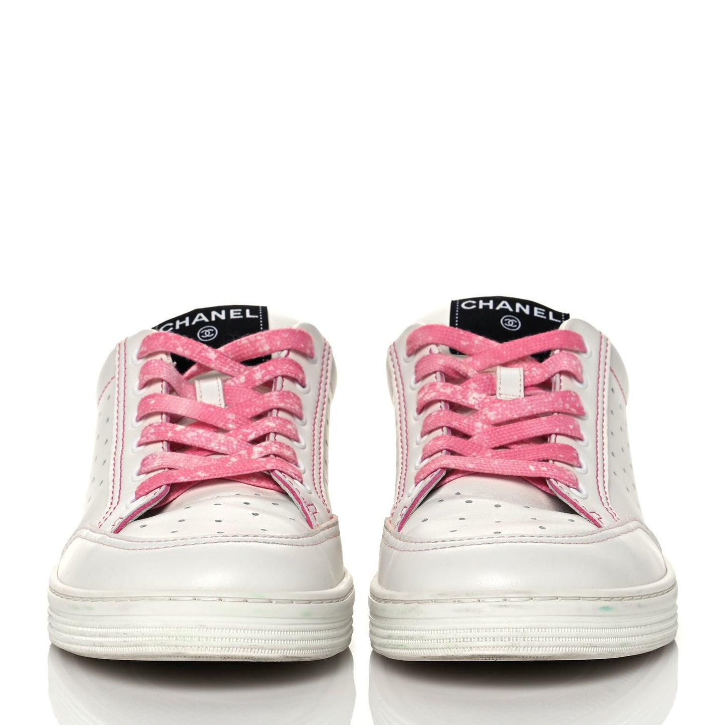 Calfskin Womens Logo Sneakers 40 White Pink
