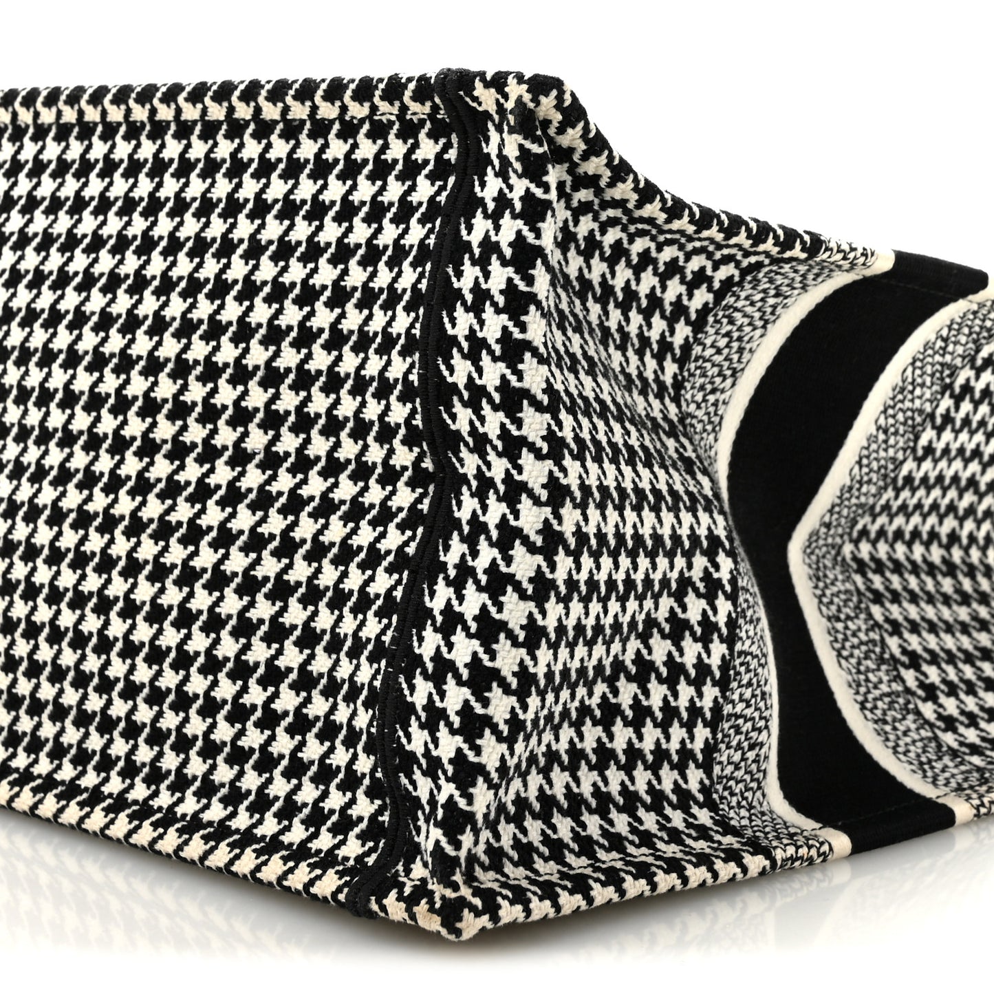 Canvas Houndstooth Embroidered Medium Book Tote Black White