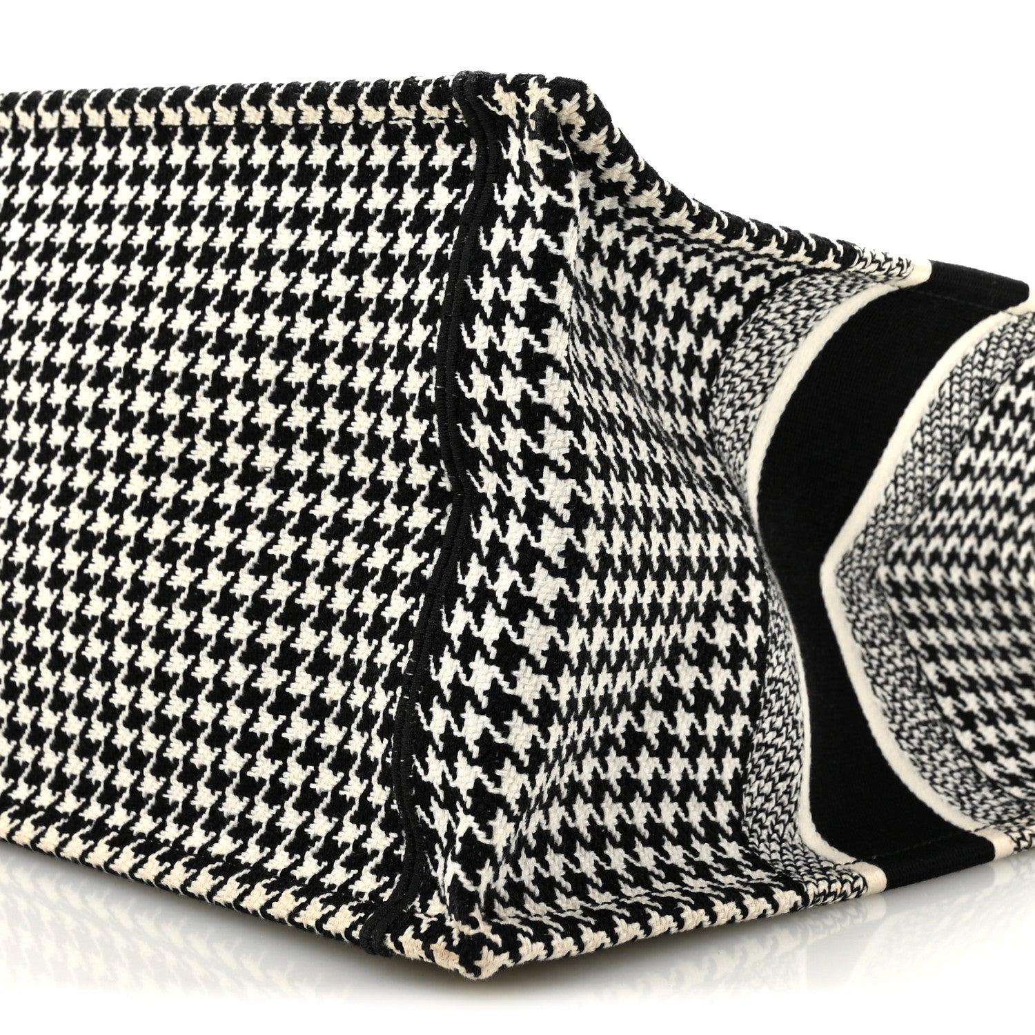 Christian Dior Canvas Houndstooth Embroidered Medium Book Tote Black White 10 of 14