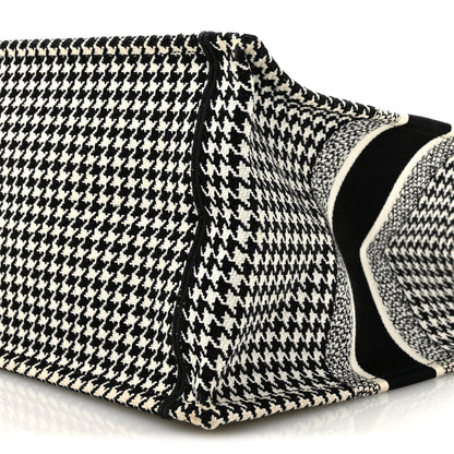 Christian Dior Canvas Houndstooth Embroidered Medium Book Tote Black White 10 of 14