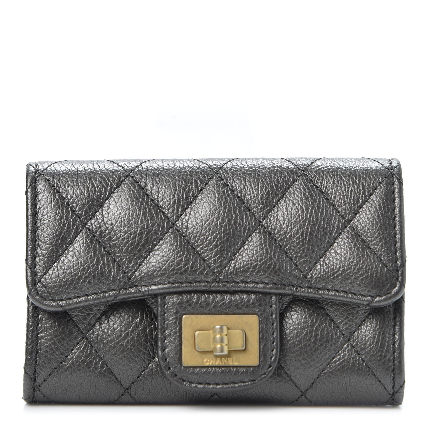 Chanel Metallic Calfskin Quilted Reissue Flap Card Holder Grey 1 of 10