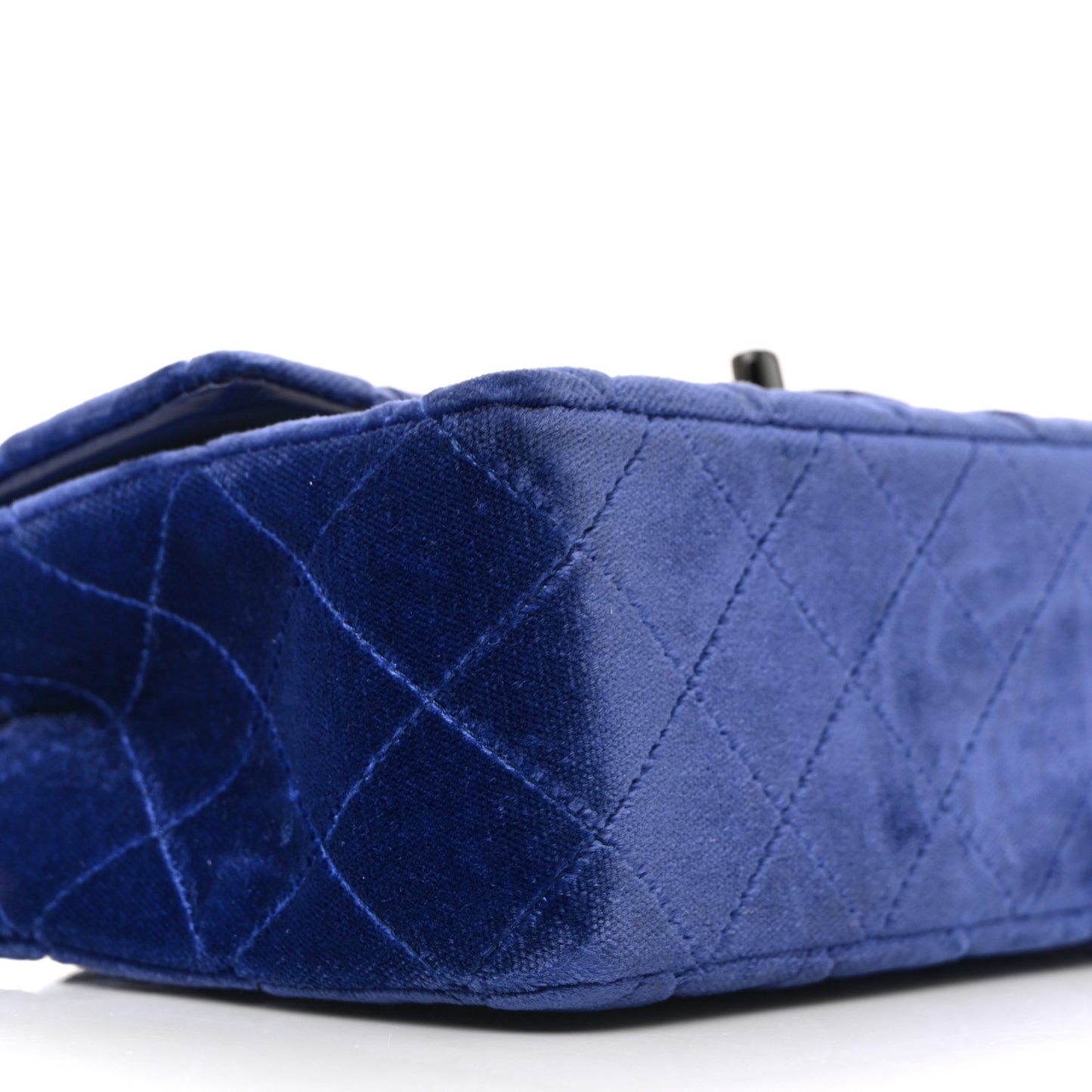 Velvet Quilted Mini Rectangular Flap Dark Blue