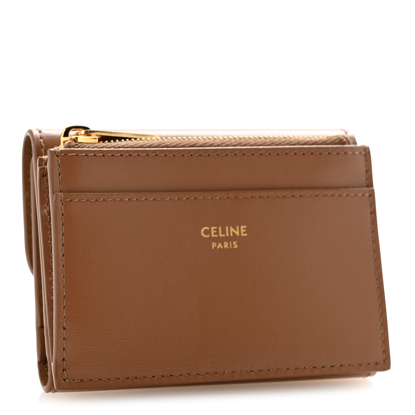 Calfskin Compact Triomphe Wallet With Coin Purse Bronze