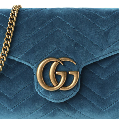 Gucci Velvet Matelasse GG Marmont Chain Wallet Pavone Cyan 9 of 9