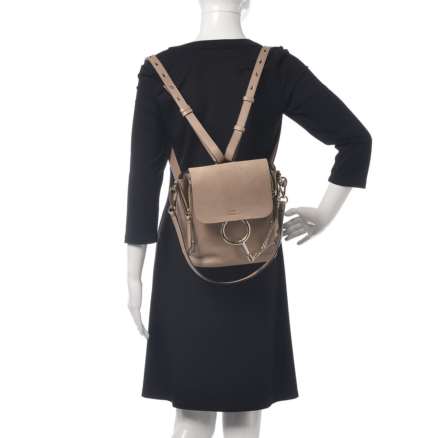 Suede Calfskin Small Faye Backpack Motty Grey