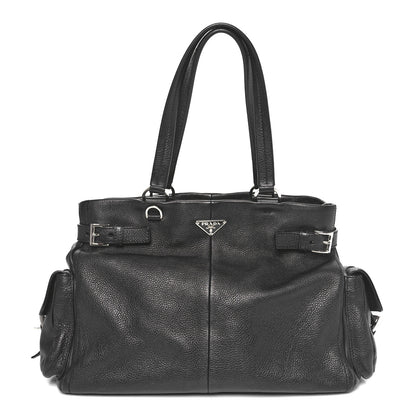 Prada Vitello Daino Side Pocket Tote Black 1 of 8