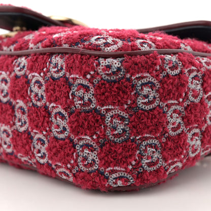 Gucci Wool Boucle Tweed Medium GG Marmont Shoulder Bag Blue Rosso Ancora 10 of 11
