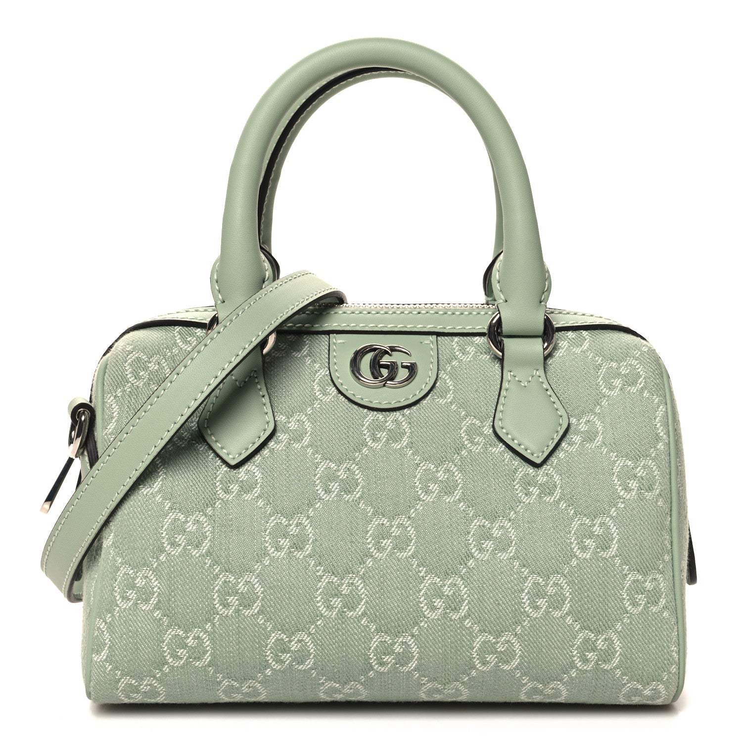 Gucci Denim GG Monogram Calfskin Mini Ophidia Top Handle Bag Pale