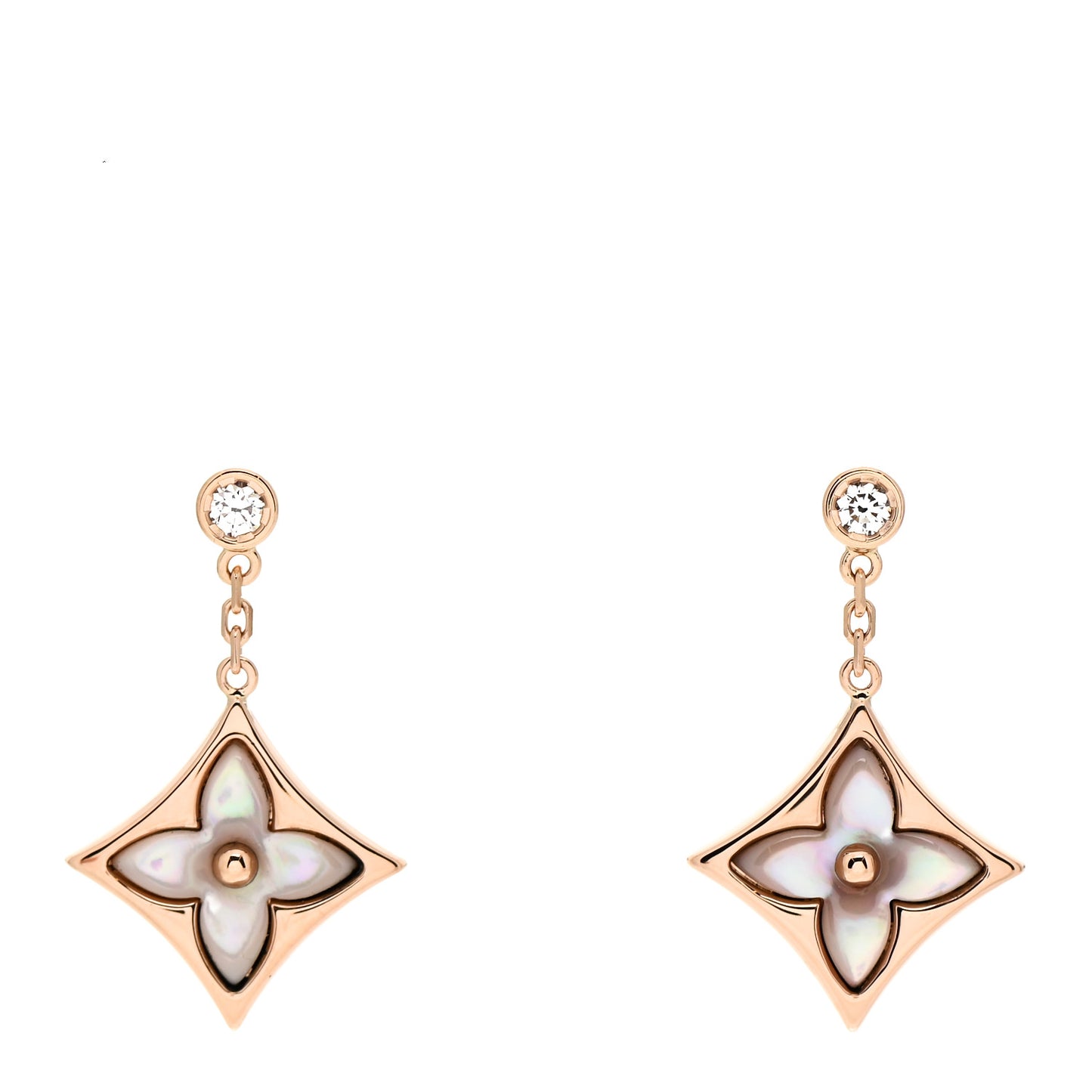 18K Pink Gold Diamond Pink Mother of Pearl Color Blossom BB Star Earrings