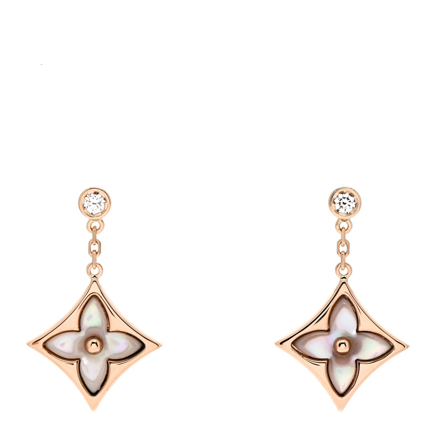 Louis Vuitton 18K Pink Gold Diamond Pink Mother of Pearl Color Blossom BB Star Earrings 1 of 5
