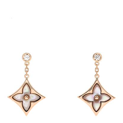 Louis Vuitton 18K Pink Gold Diamond Pink Mother of Pearl Color Blossom BB Star Earrings 1 of 5