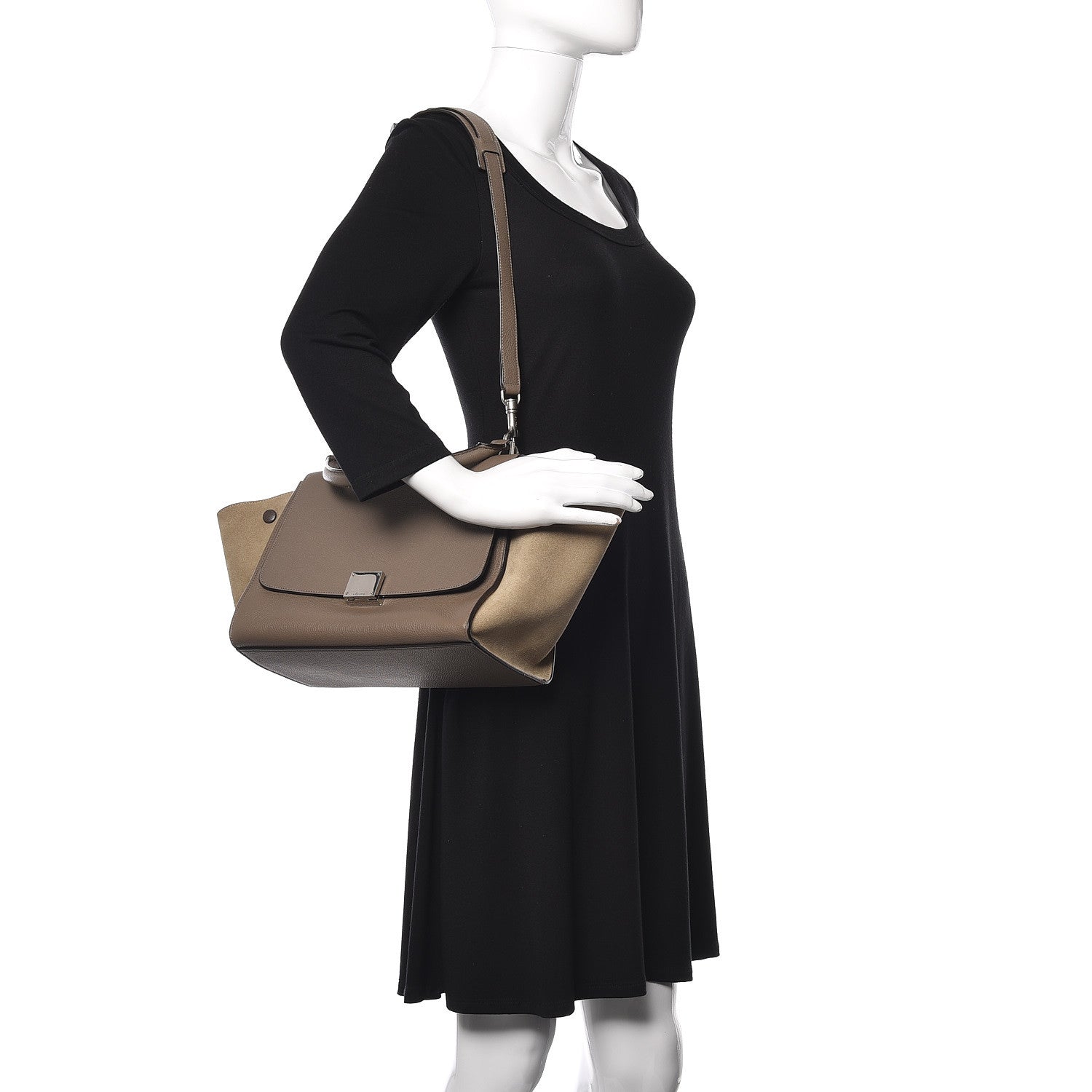 Celine Drummed Calfskin Suede Small Trapeze Souris 2 of 11