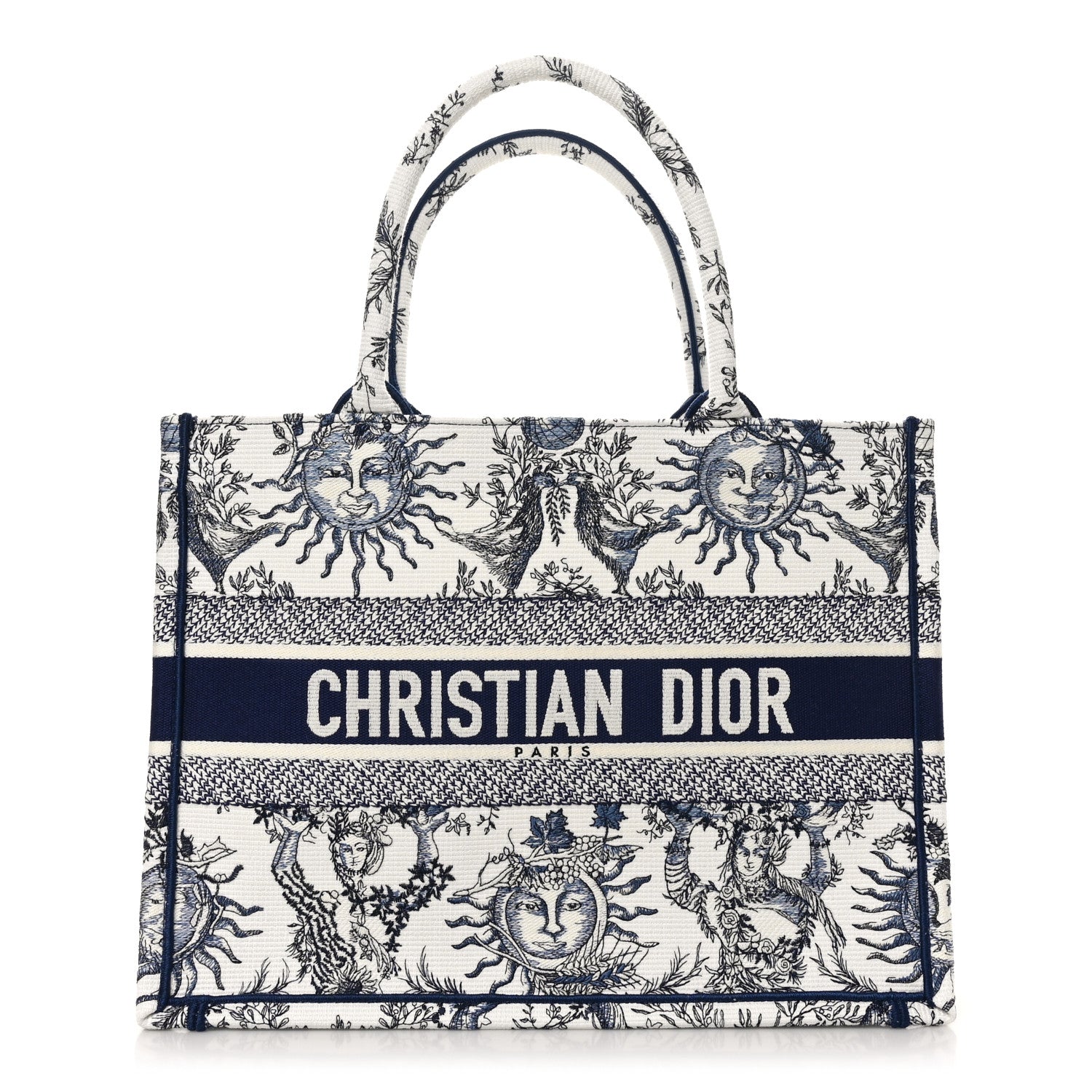 Christian Dior Canvas Embroidered Medium Toile de Jouy Soleil Book Tote Blue Multicolor 1 of 10